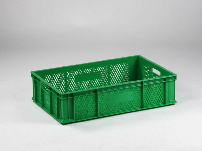 Caja de plástico para frutas o verduras 600x400x150 mm, perforada, verde