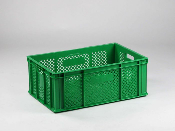 Caja de plástico para frutas o verduras 600x400x230 mm, perforada, verde